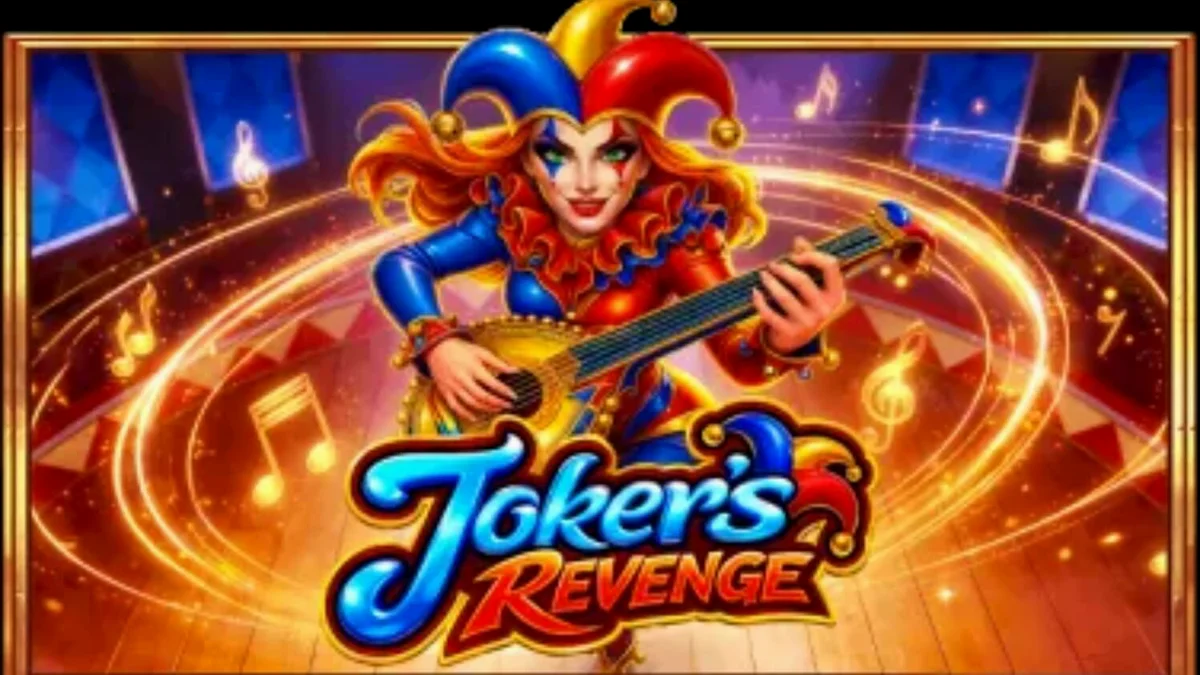 Interface do slot Joker’s Revenge com elementos temáticos de arlequim e rolos giratórios.