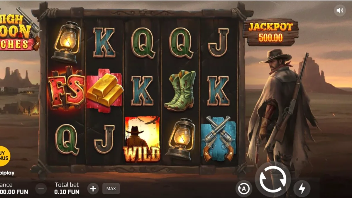 Interface do jogo High Noon Riches em um smartphone moderno
